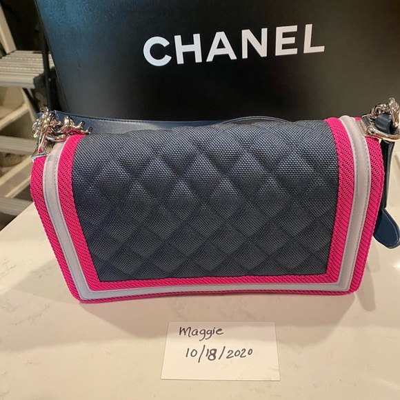 Authentic Chanel Fluo boy flap bag in blue canvas - Picture 4 of 8